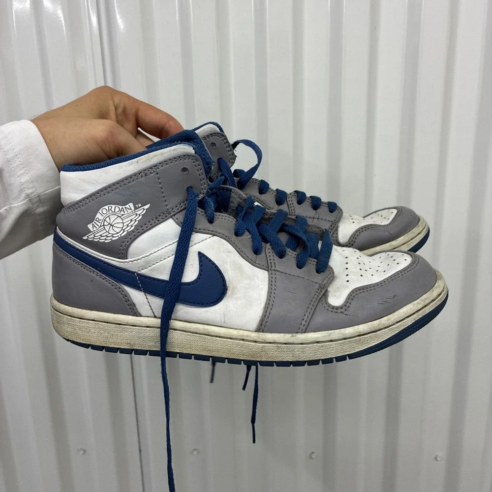 Jordan Air Jordan 1 Mid Cement Grey/White/True Blue Men's Size 8.5